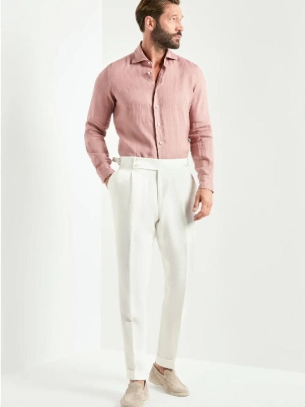 Men's White Pleated Tapered Pants